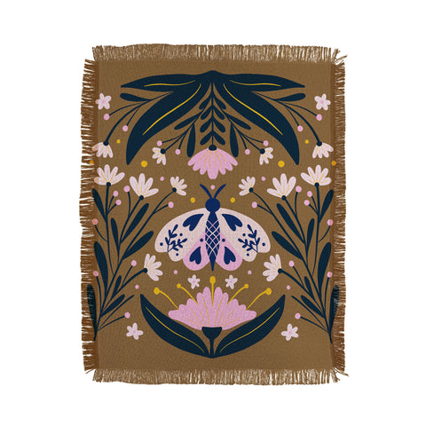 Angela Minca Folk Art Moth Golden Brown Throw Blanket