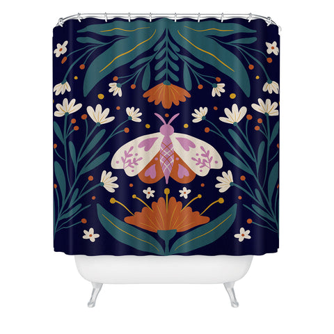 Angela Minca Folk Art Moth Orange Cream Shower Curtain
