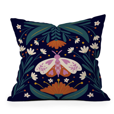 Angela Minca Folk Art Moth Orange Cream Throw Pillow