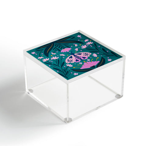 Angela Minca Folk Art Moth Pink Teal Acrylic Box