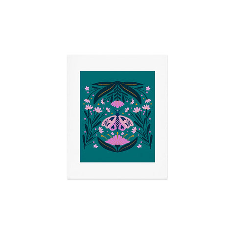 Angela Minca Folk Art Moth Pink Teal Art Print