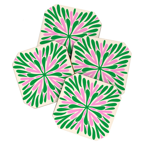 Angela Minca Modern Petals Green and Pink Coaster Set