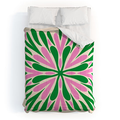 Angela Minca Modern Petals Green and Pink Comforter