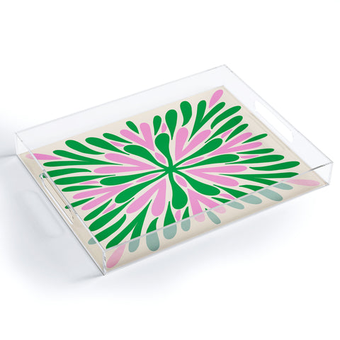Angela Minca Modern Petals Green and Pink Acrylic Tray