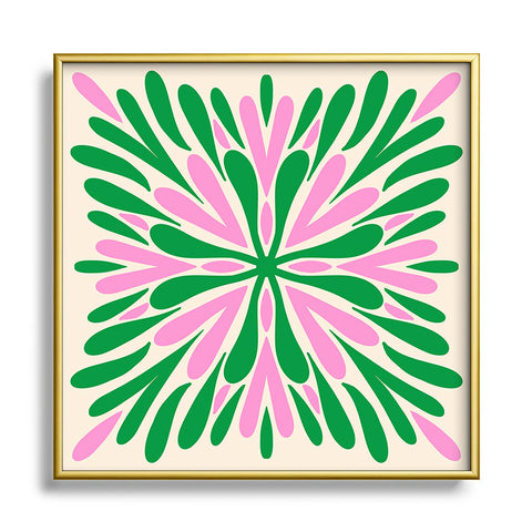 Angela Minca Modern Petals Green and Pink Square Metal Framed Art Print