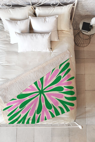 Angela Minca Modern Petals Green and Pink Fleece Throw Blanket