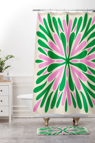 Angela Minca Modern Petals Green and Pink Shower Curtain And Mat