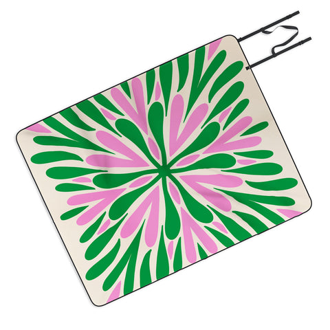 Angela Minca Modern Petals Green and Pink Picnic Blanket