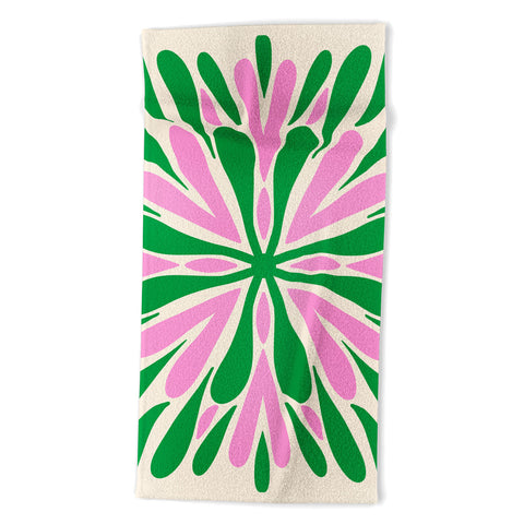 Angela Minca Modern Petals Green and Pink Beach Towel