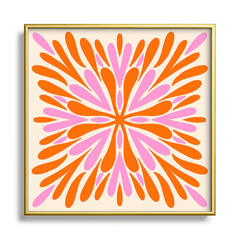 Angela Minca Modern Petals Orange and Pink Square Metal Framed Art Print