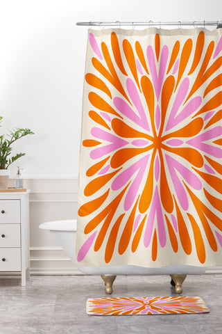 Angela Minca Modern Petals Orange and Pink Shower Curtain And Mat
