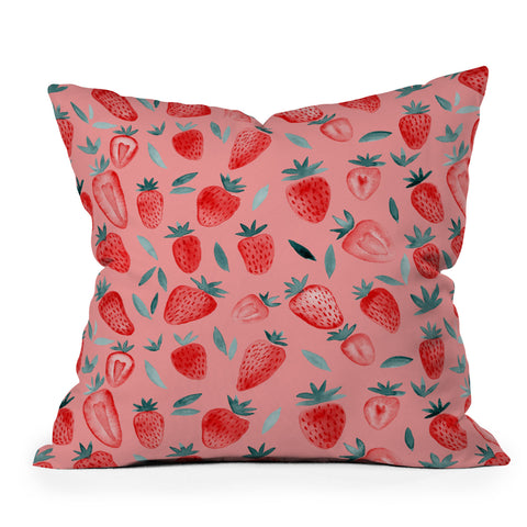 Angela Minca Pink strawberries Outdoor Throw Pillow