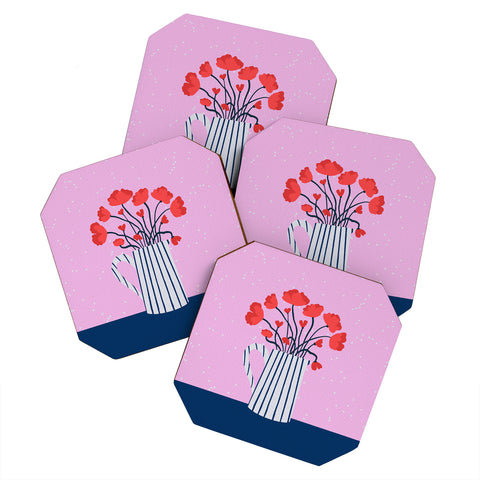 Angela Minca Poppies pink and blue Coaster Set