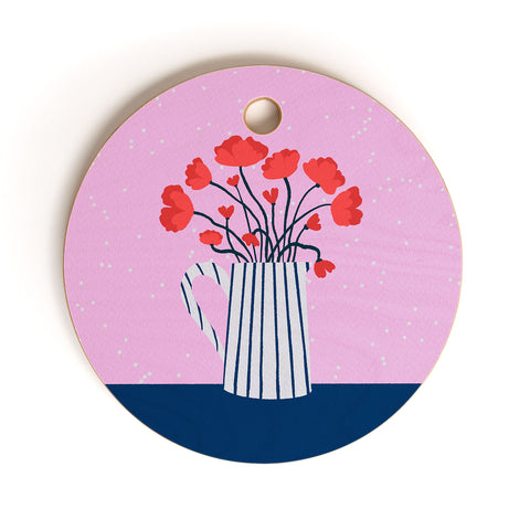 Angela Minca Poppies pink and blue Cutting Board Round
