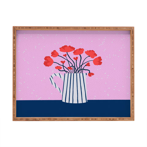 Angela Minca Poppies pink and blue Rectangular Tray