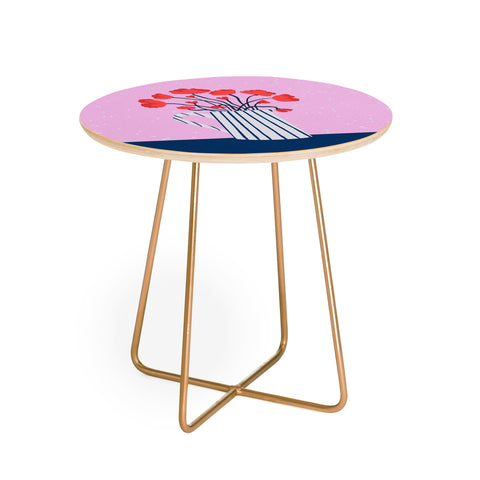 Angela Minca Poppies pink and blue Round Side Table