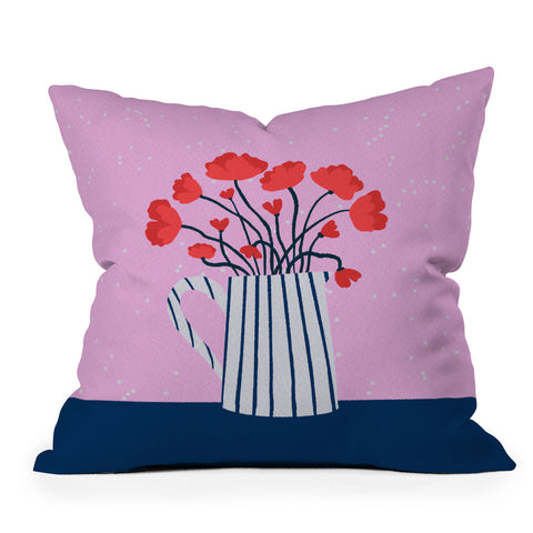 Angela Minca Poppies pink and blue Throw Pillow