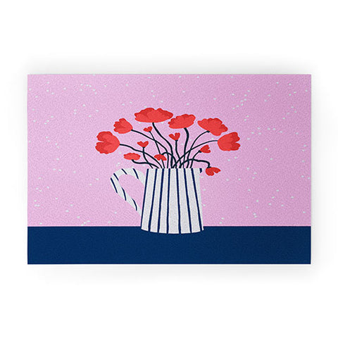 Angela Minca Poppies pink and blue Welcome Mat