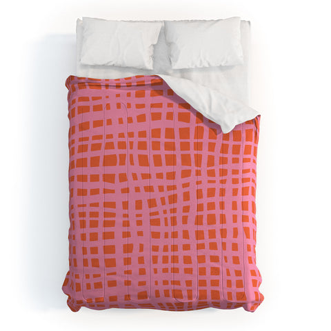 Angela Minca Retro grid orange and pink Comforter