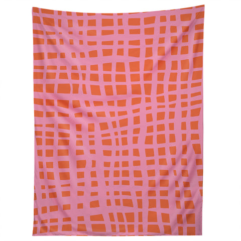 Angela Minca Retro grid orange and pink Tapestry