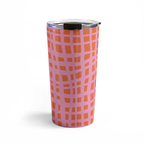 Angela Minca Retro grid orange and pink Travel Mug
