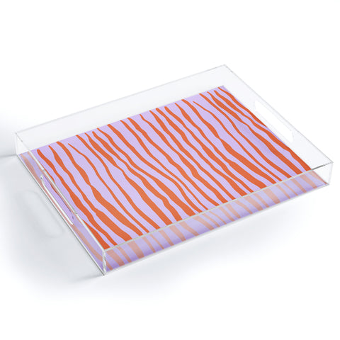 Angela Minca Retro wavy lines orange violet Acrylic Tray