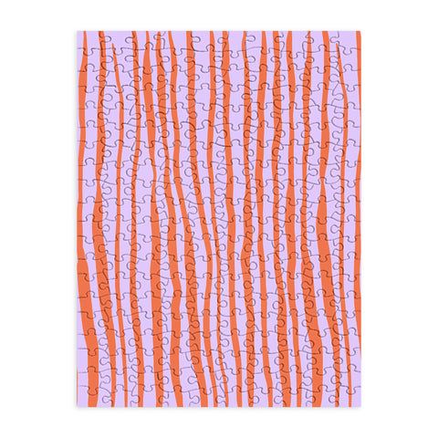 Angela Minca Retro wavy lines orange violet Puzzle