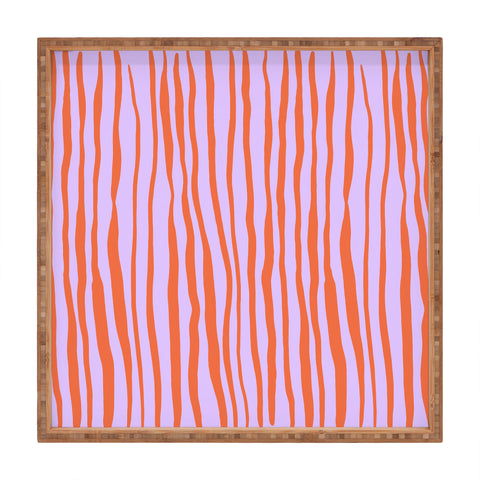 Angela Minca Retro wavy lines orange violet Square Tray