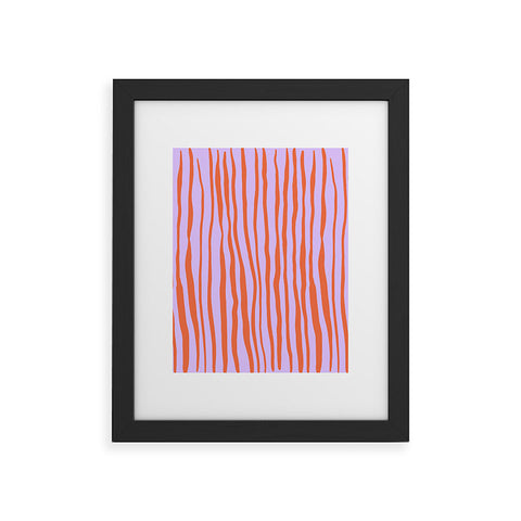 Angela Minca Retro wavy lines orange violet Framed Art Print