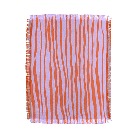 Angela Minca Retro wavy lines orange violet Throw Blanket