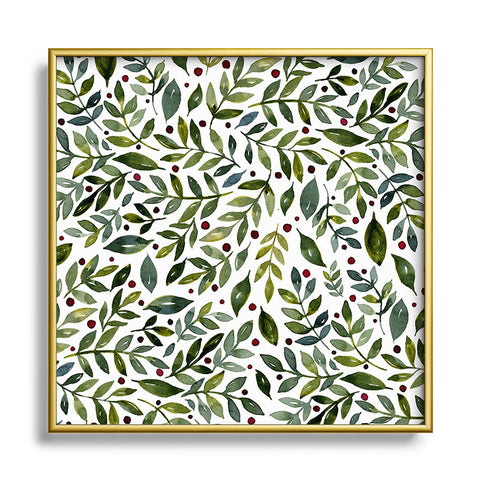 Angela Minca Seasonal branches green Square Metal Framed Art Print