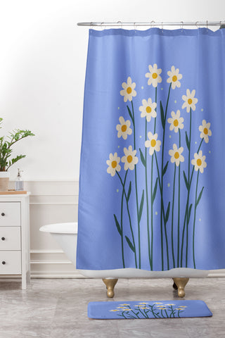 Angela Minca Simple daisies perwinkle Shower Curtain And Mat