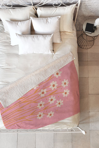 Angela Minca Simple daisies pink and orange Fleece Throw Blanket
