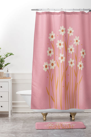 Angela Minca Simple daisies pink and orange Shower Curtain And Mat