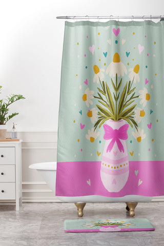 Angela Minca Spring floral vase Shower Curtain And Mat