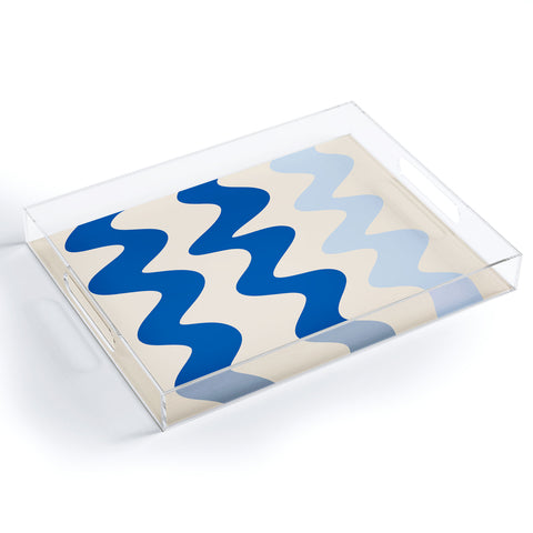 Angela Minca Squiggly lines blue Acrylic Tray