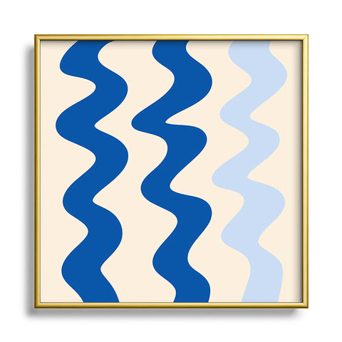 Angela Minca Squiggly lines blue Square Metal Framed Art Print