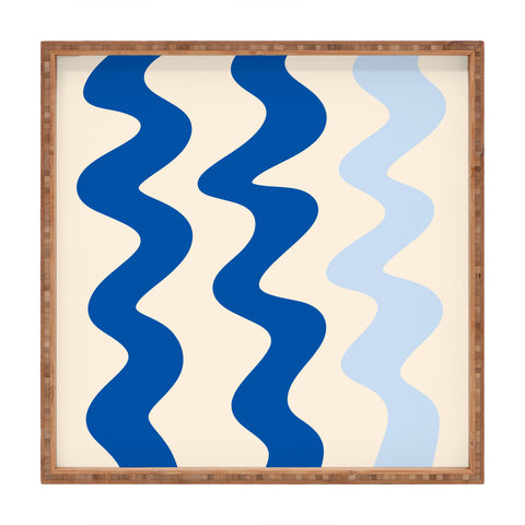 Angela Minca Squiggly lines blue Square Tray