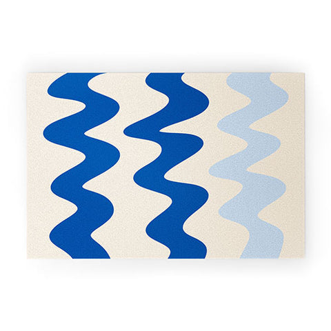 Angela Minca Squiggly lines blue Welcome Mat
