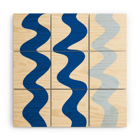 Angela Minca Squiggly lines blue Wood Wall Mural