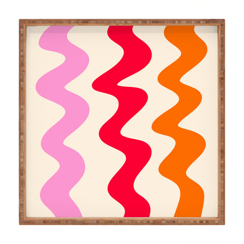 Angela Minca Squiggly lines orange and red Square Tray