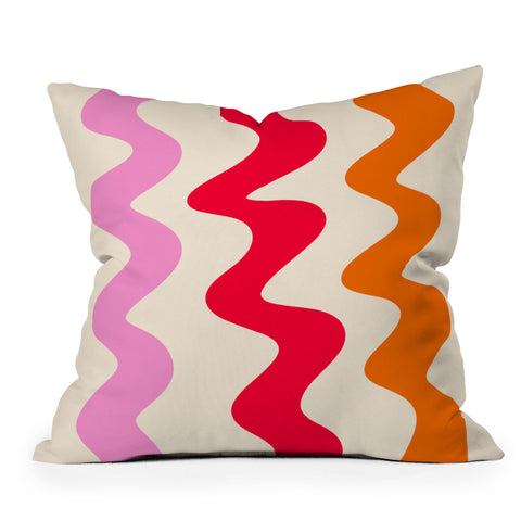 Angela Minca Squiggly lines orange and red Outdoor Throw Pillow