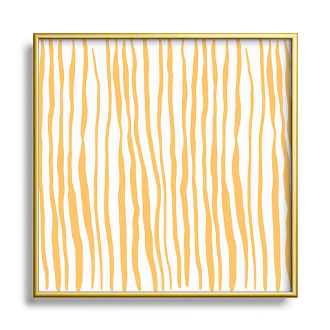 Angela Minca Summer wavy lines yellow Square Metal Framed Art Print