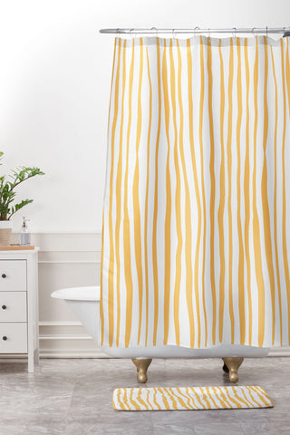 Angela Minca Summer wavy lines yellow Shower Curtain And Mat