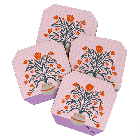 Angela Minca Tulips orange and violet Coaster Set
