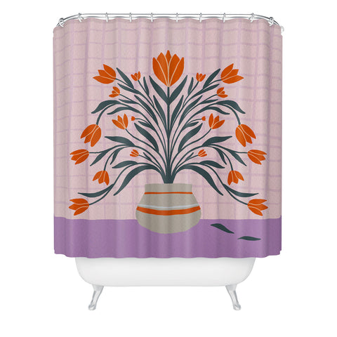 Angela Minca Tulips orange and violet Shower Curtain