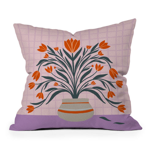 Angela Minca Tulips orange and violet Throw Pillow