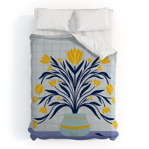 Angela Minca Tulips yellow and blue Duvet Cover