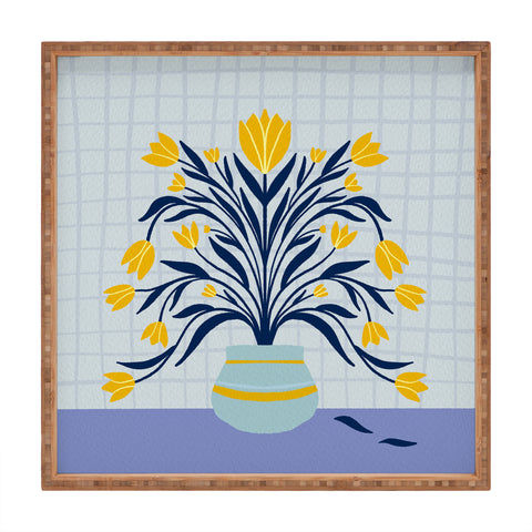 Angela Minca Tulips yellow and blue Square Tray