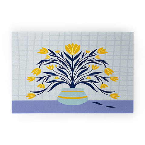 Angela Minca Tulips yellow and blue Welcome Mat